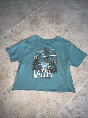 Daisy Valley Teal Graphic Crop Top